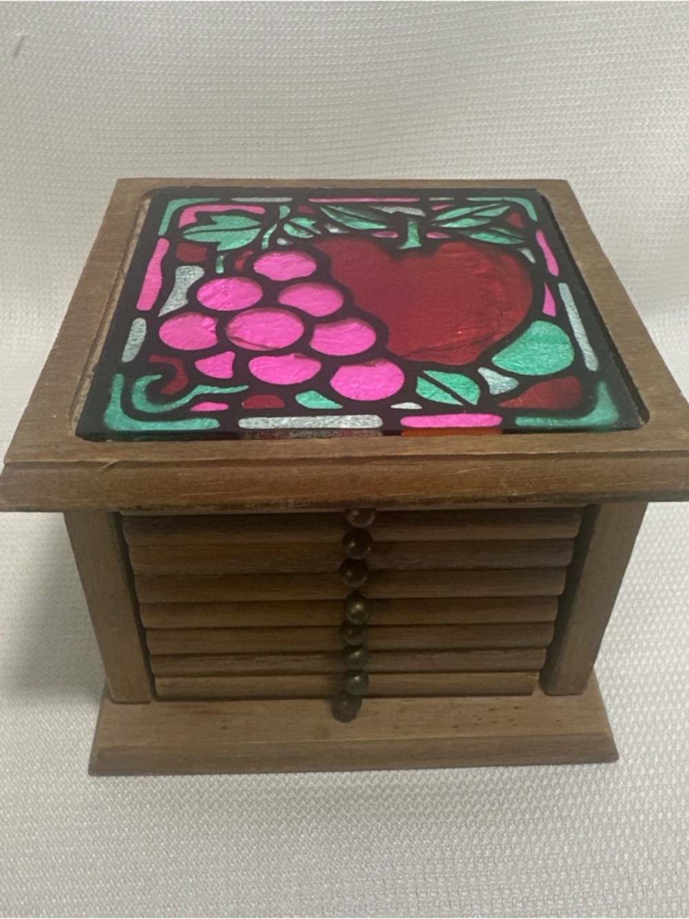 Wooden Coaster Set with Decorative Fruit Tile Top - Pink & Red